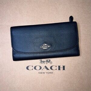 COACH Vintage Trifold Wallet Black Pebble Leather with Gold Hardware AUTHENTIC